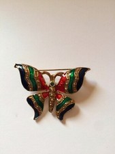 BROCHE-  thème papillon -  doré émaillé-  haute qualité - 5 x 3,5 cm environ
