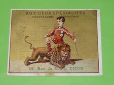 CHROMO 1890-1910 AUX 2 SPECIALITES LEVY DIJON CIRQUE DOMPTEUR LION DRESSAGE