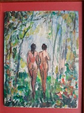 Jeunes femmes nues, peinture sur panneau encadrée - DENIS Pascal dit ROY - 511L