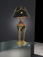 LAMPE ANCIENNE DE STYLE EMPIRE EN BRONZE ET LAITON AVEC ABAT JOUR EN TÔLE DÉCORÉ