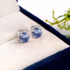 Saphir Bleu Rond 6x6 MM, 925 Argent Sterling Boucles D'Oreilles Septembre Gemme