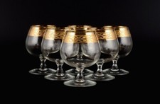 Design italien, six verres à Brandy en verre d'art transparent avec bord doré.