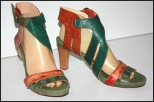 Sandales à Talons Cuir Coloré Imprimé Fermeture Scratchs T 41 TTBE