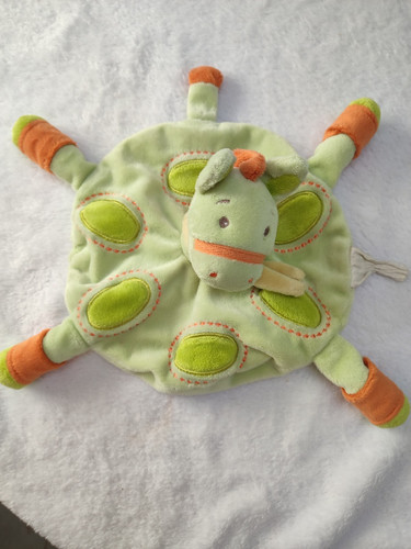 Doudou plat vache girafe - vache, vert