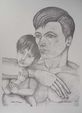 Jean MARAIS : La Paternité, père et fils, Lithographie signée