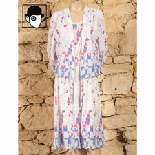 ENSEMBLE ROBE/VESTE ÉTÉ FLEURIE VINTAGE années 70 - UK 14/16 - US 10/12 - FR 42/44