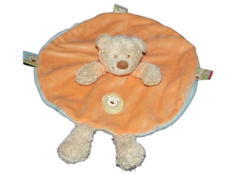 Doudou plat rond ours capuche - ours,