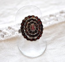 Bague ancienne pavée de grenat en Argent poinçon Lièvre 900 T59 4.49g