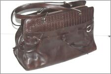 LANCEL Grand Sac Vintage Cuir Tressé Marron foncé Porté Epaule TTBE