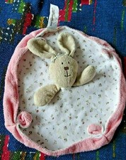 OP/ DOUDOU PLAT ROND TEDDY COMPANIET LAPIN FANNY ROSE BLANC FLEUR TBE
