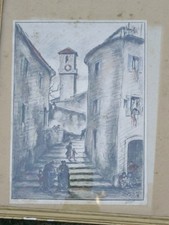 Lithographie gravure Raoul Delisse Cannes campanile tableau paint 