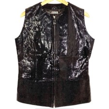 Gilet Sans Manches Cuir Brillant Marron Vintage 80’s Rizal