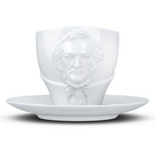 Tasse Richard Wagner avec sous tasse en porcelaine blanche