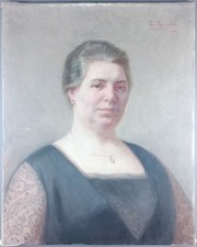 Ancien Tableau "Dame au Collier" Peinture Huile 1927 Oil Painting Woman Portrait