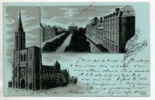 STRASBOURG - Alsace - Bas Rhin - CPA 67 - gruss aus ... litho lune carte 2 vues