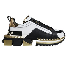 DOLCE & GABBANA Baskets En Cuir Noir En Or Blanc SUPER KING Taille EU41 / US8
