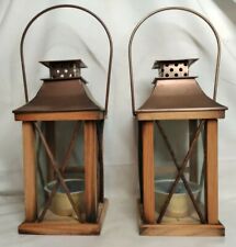 Ancienne Lanterne En Bois Et Laiton H 35 Cm avec  anse Vintage décoration