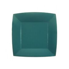 10 ASSIETTES CARTON BIO CARRÉES 23CM BLEU CANARD