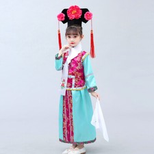 Enfants Fille Costume Haut Long Ensemble Jupe Broderie Fleur Fête Cosplay Ethnic