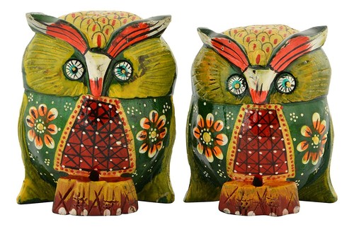 Bois peint chouette set - bois,