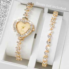 2 Pièces Ensemble Femmes Montres De Luxe Strass Bracelet Dames Coeur Cadran Quar
