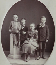 Photo ancienne (fin 19ème) 4 enfants Frères et soeurs (10.5 x 16 cm) SUPERBE