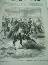 Gravure 1876 - Paris Carrousel militaire école de Saumur Types et costumes