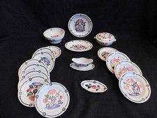 DINETTE ANCIENNE EN FAÏENCE FINE HBCM - DÉCOR "MULHOUSE"  PEINT MAIN 1920 - 1955