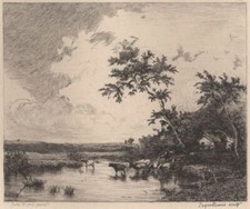 Jules Dupré Vaches passant un gué Eau forte Laguillermie XIXe siècle
