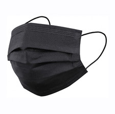 50x MASQUE MÉDICAL JETABLE 3 PLIS PROTECTION DU VISAGE NON STÉRILE NOIR RESPI...