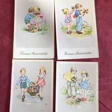 4 cartes postales NEUVES HEUREUX ANNIVERSAIRE fantaisie couple enfant