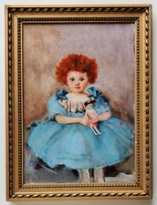 Tableau peinture originale - Huile sur toile - portrait d'enfant à la robe bleu
