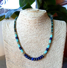 Collier amérindien homme femme rondelles turquoises, lapis, aventurine, argent