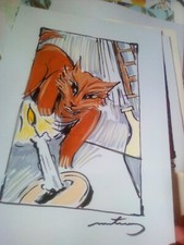 MARTINERY Grand Dessin Acrylique Chat À La Bougie 