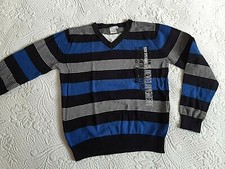 PULL garçon 12ans , rayé , noir,blanc , bleu roi. Coton