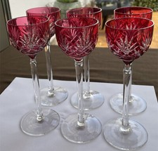 RARE SERIE 6 VERRES PORTO CRISTAL SAINT LOUIS MODELE MASSENET ROUGE HT 16.6 CM A