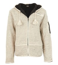 Cardigan homme veste en laine doublure polaire avec longue capuche zippée Népal hiver