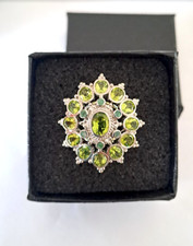 Bague émeraude péridot argent 925 / or blanc T 57 style halo