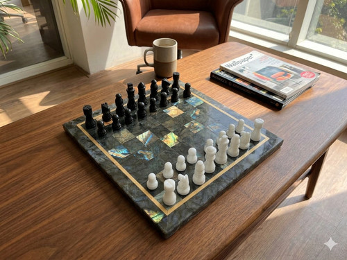 Jeu échecs labradorite - jeu, d'échecs