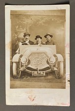 CARTE PHOTO ancienne Décor Trompe oeil Factice Voiture Portugal Lisbonne Lisboa