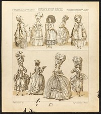 1890 - Mode sous Louis XVI - Costumes féminins - Lithographie ancienne - France