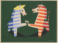 Jean JACQUELIN Zèbres colorés Gouache originale signée Maquette pub pour Cinzano