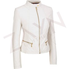 Veste en cuir d'agneau blanc pour femme blouson de motard bombardier en cuir ...