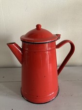 Ancienne Cafetière en Tôle Émaillée Rouge des Années 50 Vintage Rétro