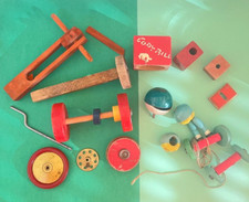 JOUETS ANCIENS EN BOIS ET FER - LOT PIECES DETACHEES ROUES POUR RESTAURATION