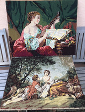 vintage LOT 2 TABLEAUX broderie POINT de CROIX canevas ROYAL francois F.BOUCHER