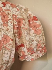 BENETTON STILE : CHEMISETTE FLEURS NAÏVES ROSE SHIRT BLUSE MANCHES BALLONS JABOT