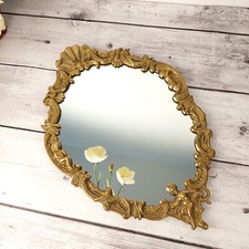 Miroir vintage allongé style baroque & rocaille avec cherubins en bronze France