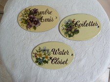 Lot de 3 Plaques de porte tôle émaillée toilettes salle de bain chambres d'hôtes