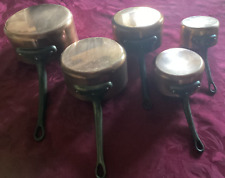 Série de 5 Anciennes Casseroles Cuivre + Manches Métal Vintage